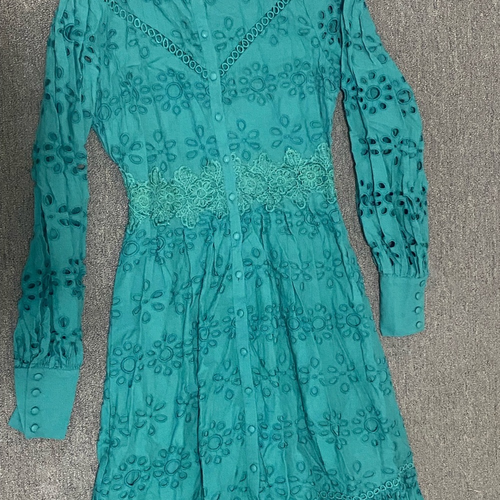 Karen Millen Teal Embroidered Long Sleeve Dress - Picture 3 of 9